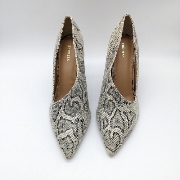 Express black & off white snake print open side stiletto heel 10 - Picture 4 of 10